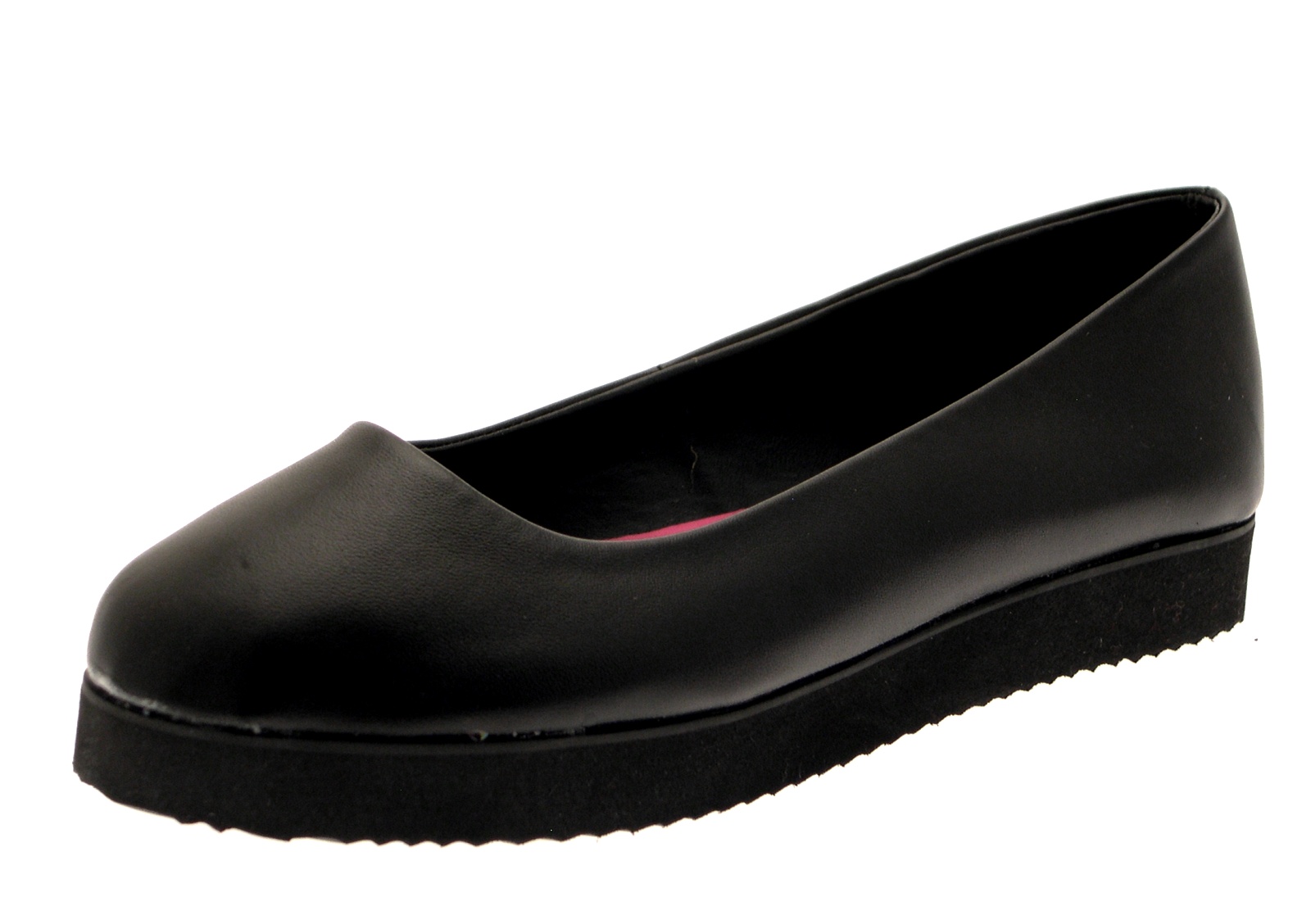 Girls Kids Black Plain Slip On Faux Leather School Womens Work Shoes